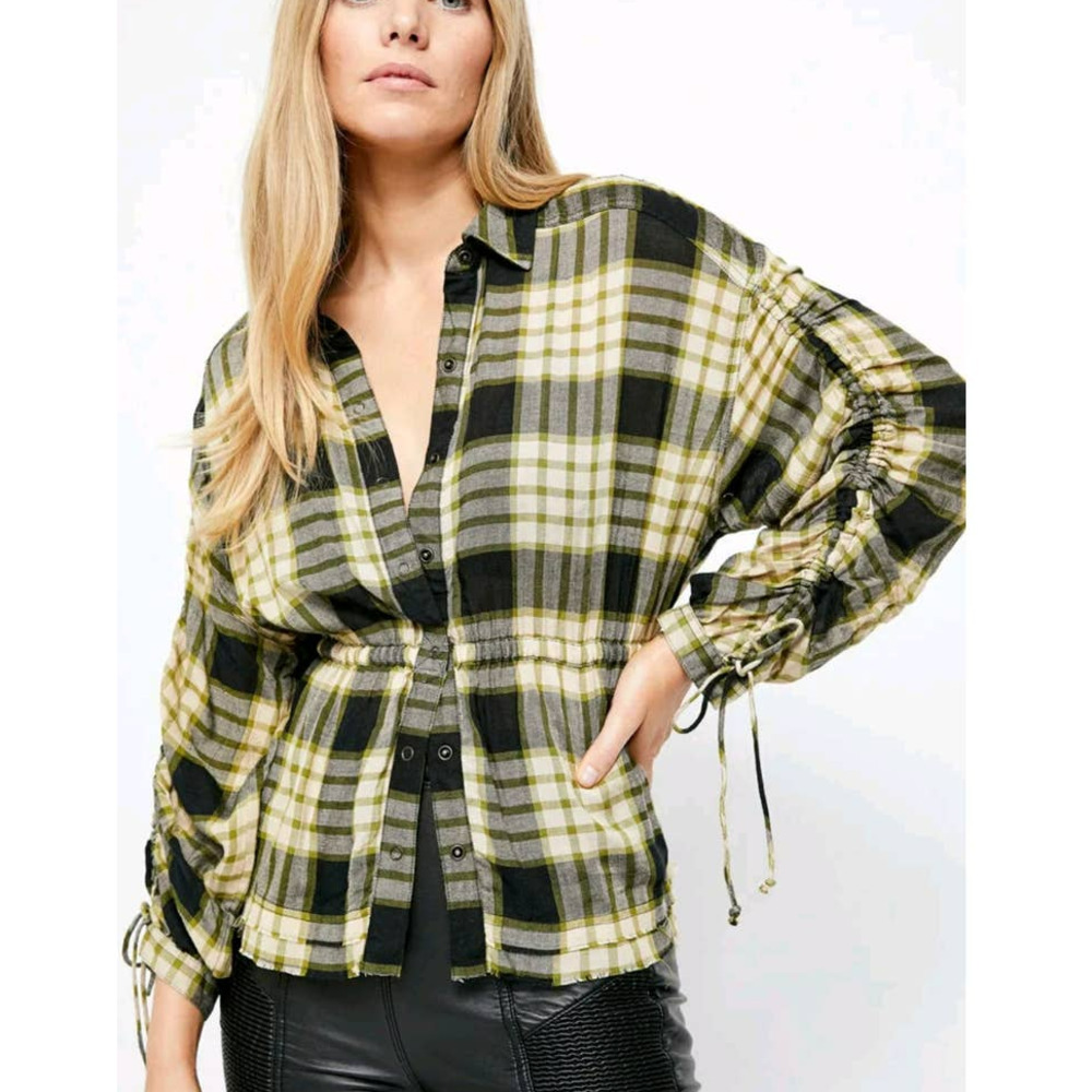 Free People Pacific Dawn Plaid Button Down Top Size X-Small